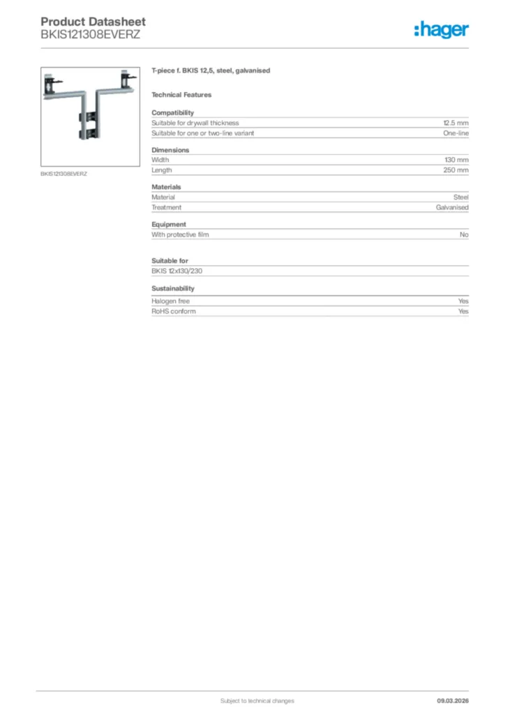 Image Hager Product data sheet BKIS121308EVERZ  | Hager Africa