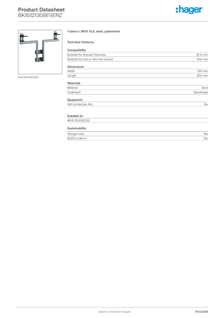 Image Hager Product data sheet BKIS121308EVERZ  | Hager Africa