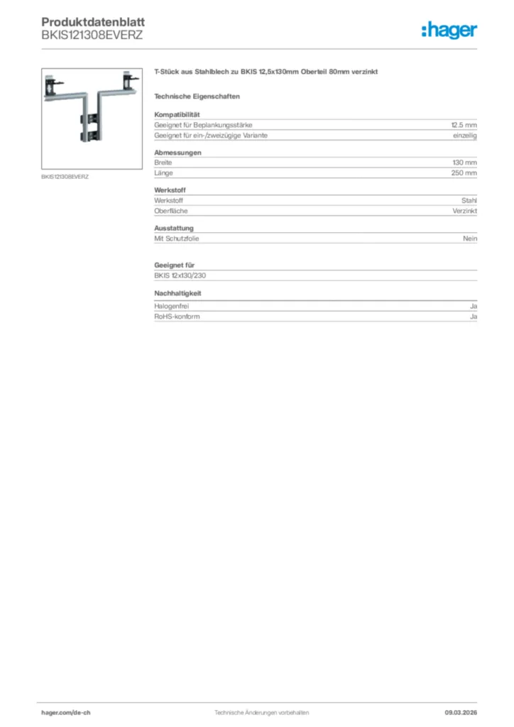 Bild Hager Produktdatenblatt BKIS121308EVERZ | Hager Schweiz