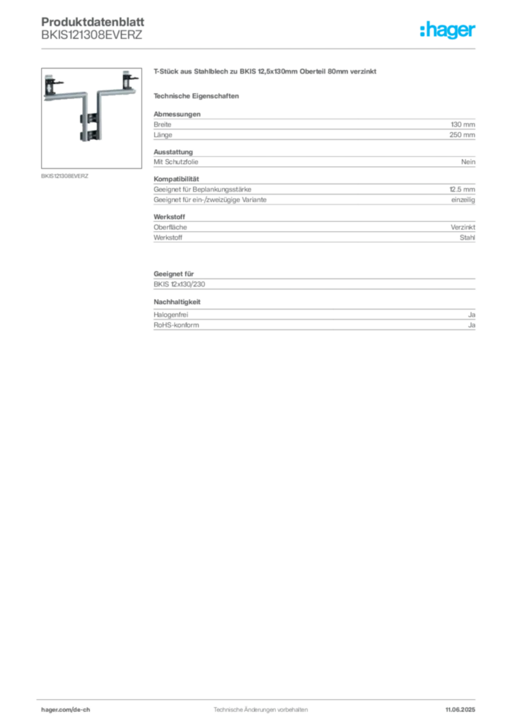 Bild Hager Produktdatenblatt BKIS121308EVERZ | Hager Schweiz
