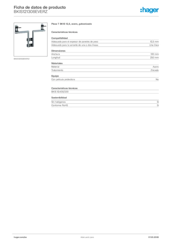 Imagen Hager Ficha de datos de producto BKIS121308EVERZ | Hager España