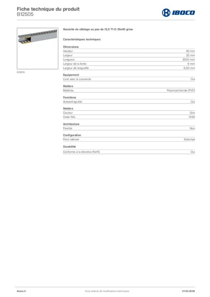 Image Iboco Fiche technique du produit B12505 | Hager France