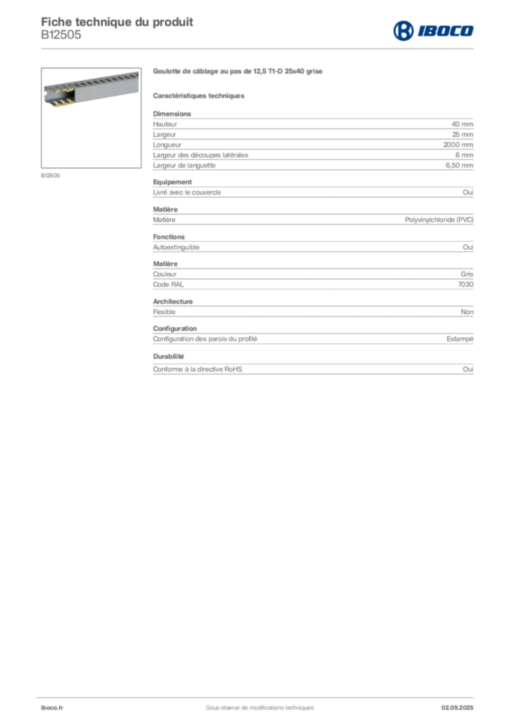 Image Iboco Fiche technique du produit B12505 | Hager France