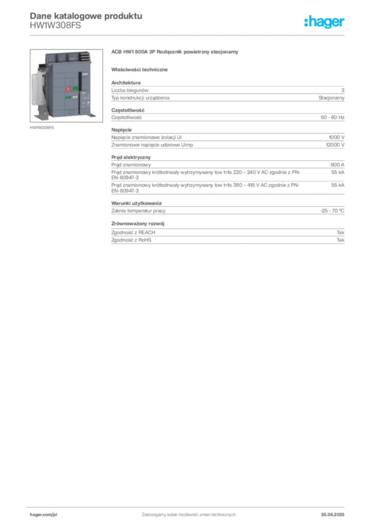 Zdjęcie Hager Karta katalogowa HW1W308FS | Hager Polska