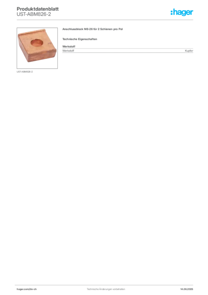 Bild Hager Produktdatenblatt UST-ABM826-2 | Hager Schweiz