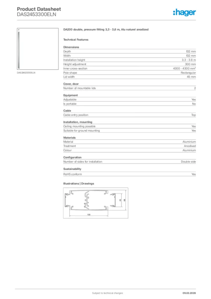 Image Hager Product data sheet DAS2453300ELN  | Hager Africa