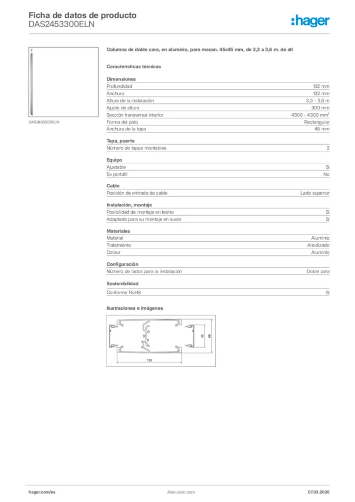 Imagen Hager Ficha de datos de producto DAS2453300ELN | Hager España