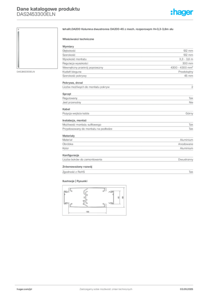 Zdjęcie Hager Karta katalogowa DAS2453300ELN | Hager Polska