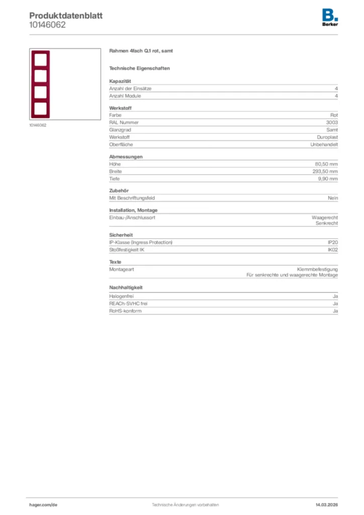 Bild Berker Produktdatenblatt 10146062 | Hager Deutschland