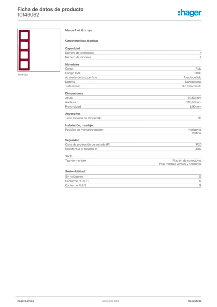 Imagen Hager Ficha de datos de producto 10146062 | Hager España
