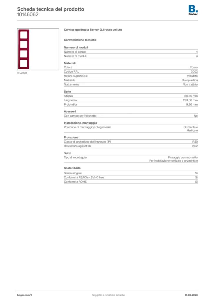 Immagine Berker Scheda tecnica del prodotto 10146062 | Hager Italia