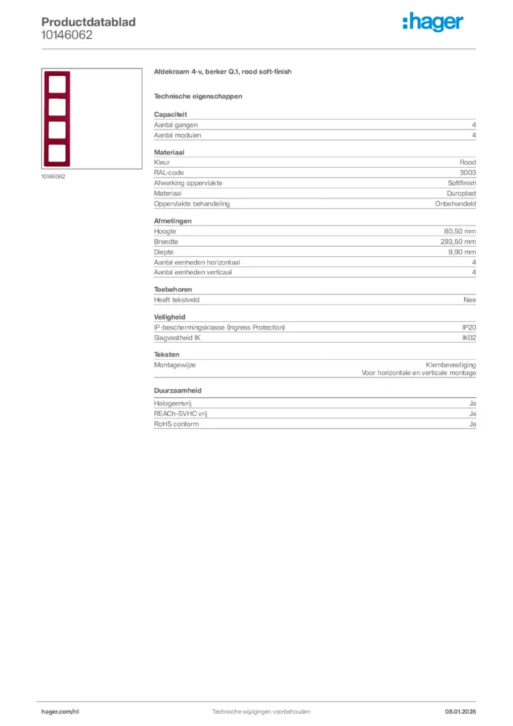 Afbeelding Hager Productdatablad 10146062 | Hager Nederland