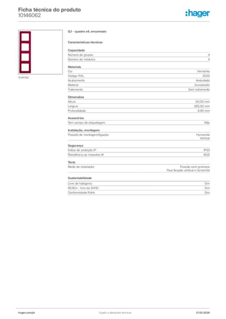 Imagem Hager Ficha técnica do produto 10146062 | Hager Portugal