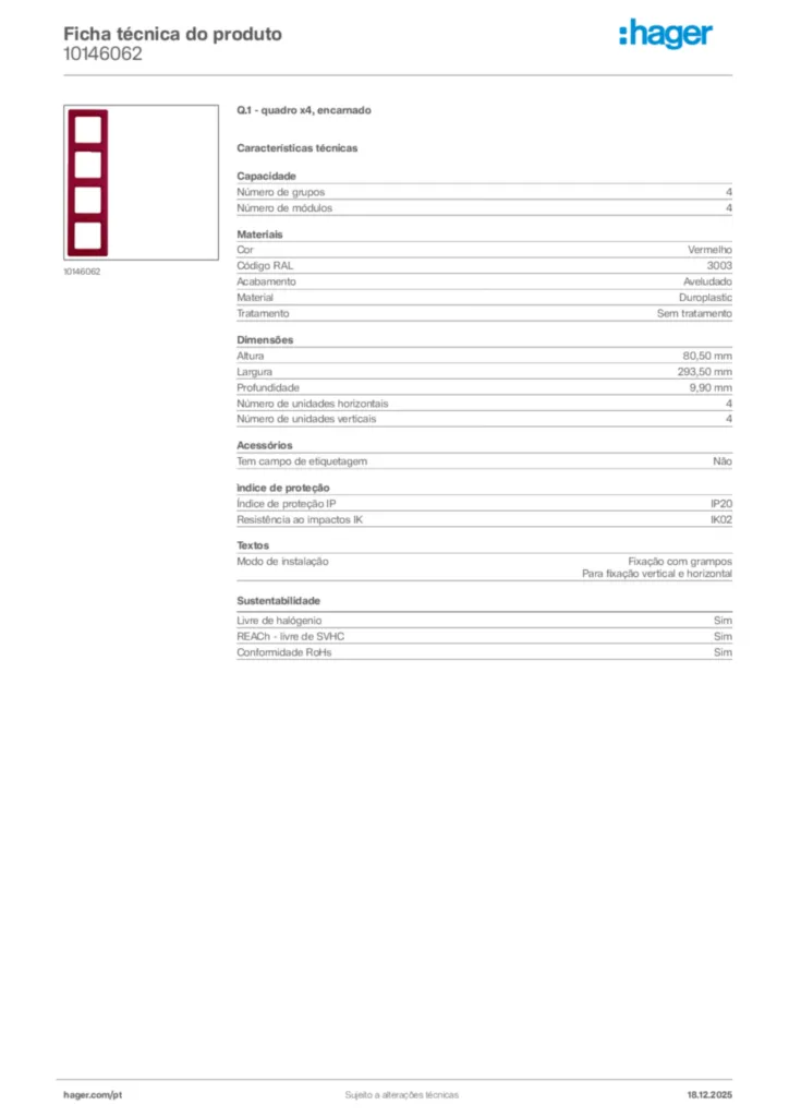 Imagem Hager Ficha técnica do produto 10146062 | Hager Portugal