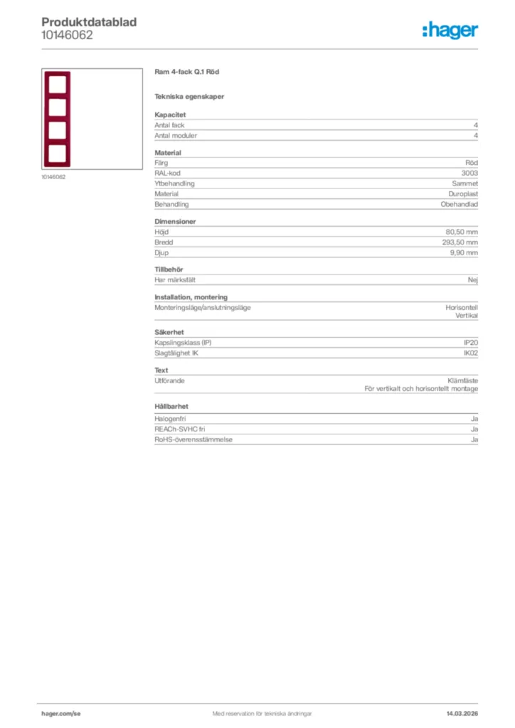 Bild Hager Produktdatablad 10146062 | Hager Sverige