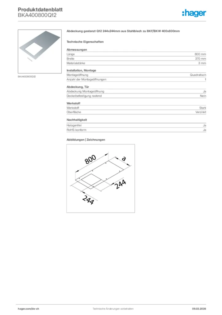 Bild Hager Produktdatenblatt BKA400800Q12 | Hager Schweiz