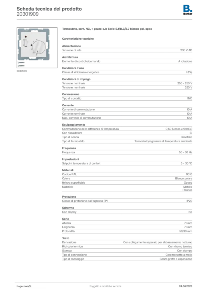 Immagine Berker Scheda tecnica del prodotto 20301909 | Hager Italia