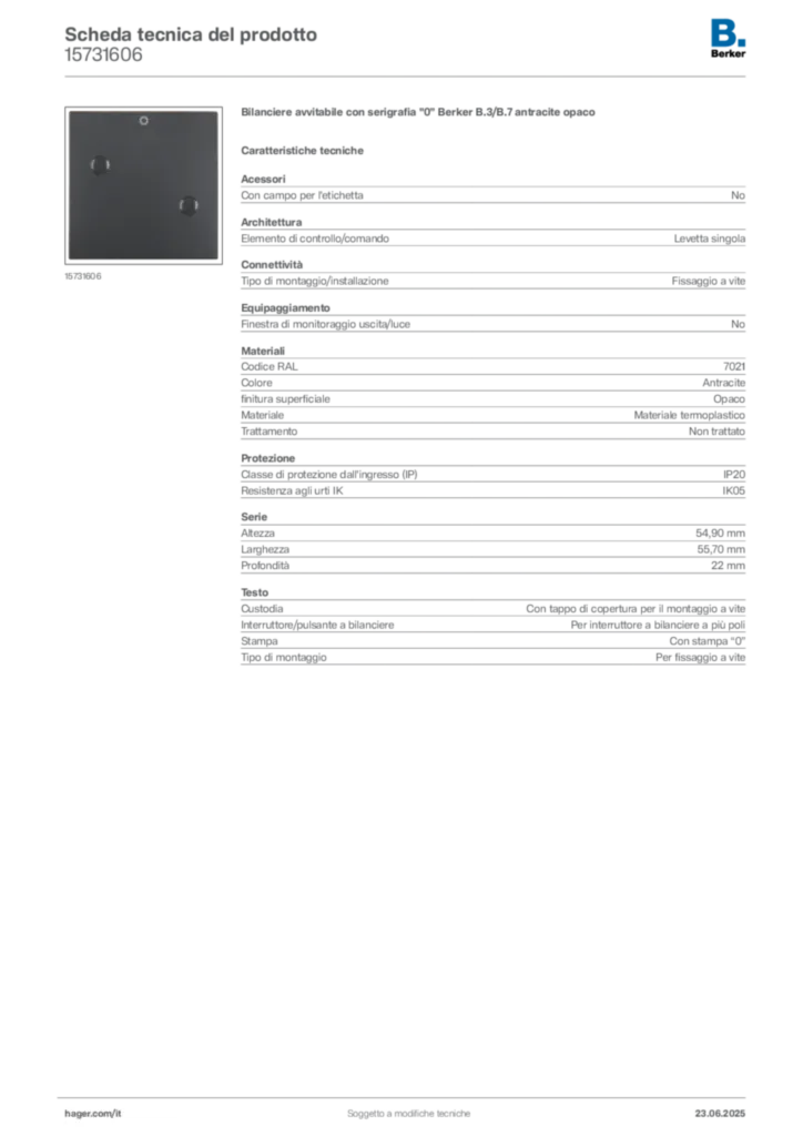 Immagine Berker Scheda tecnica del prodotto 15731606 | Hager Italia