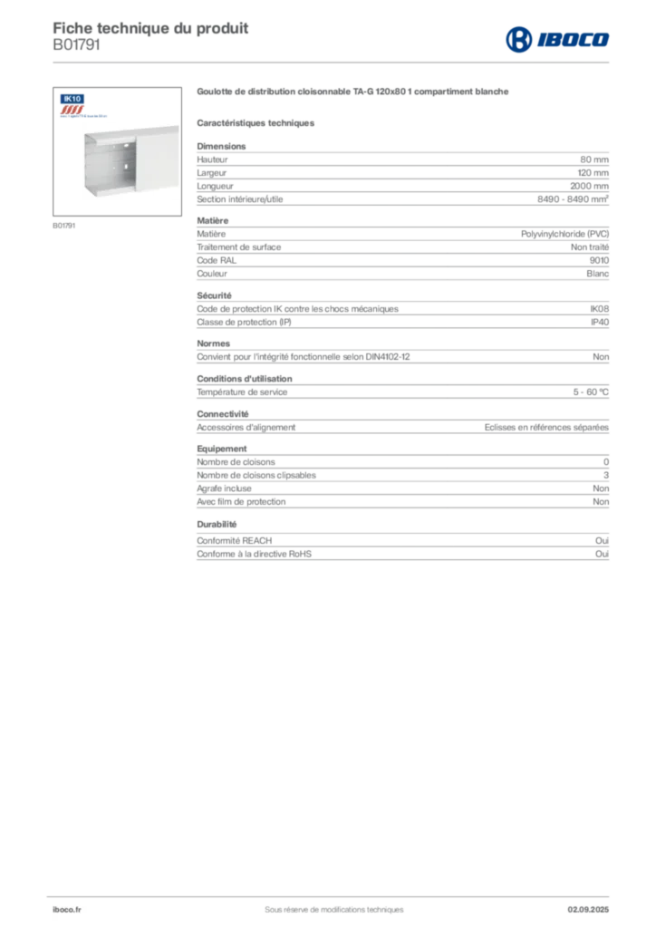 Image Iboco Fiche technique du produit B01791 | Hager France