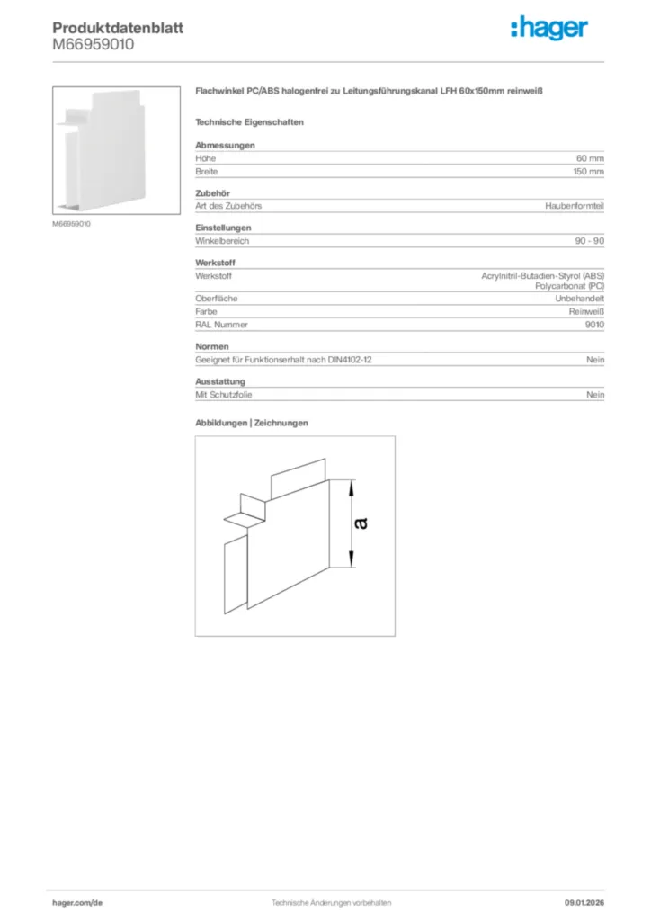 Bild Hager Produktdatenblatt M66959010 | Hager Deutschland