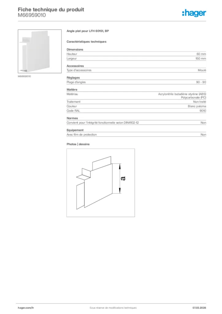 Image Hager Fiche technique du produit M66959010 | Hager France
