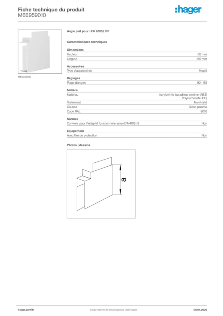Image Hager Fiche technique du produit M66959010 | Hager France