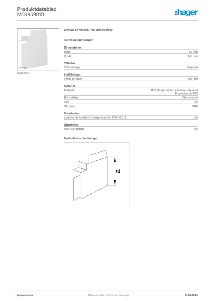 Bild Hager Produktdatablad M66959010 | Hager Sverige