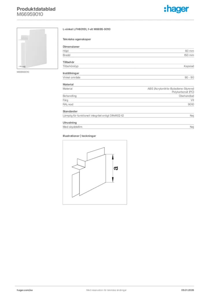 Bild Hager Produktdatablad M66959010 | Hager Sverige