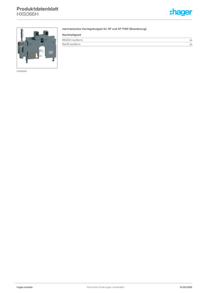 Bild Hager Produktdatenblatt HXS066H | Hager Deutschland
