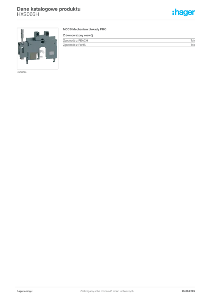 Zdjęcie Hager Karta katalogowa HXS066H | Hager Polska