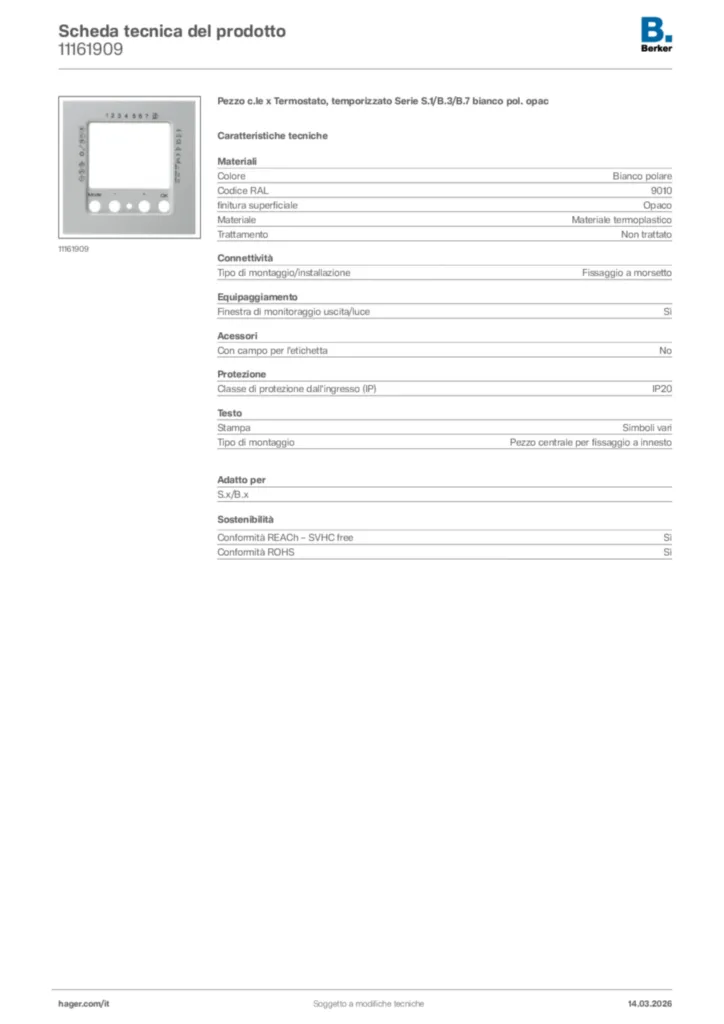 Immagine Berker Scheda tecnica del prodotto 11161909 | Hager Italia