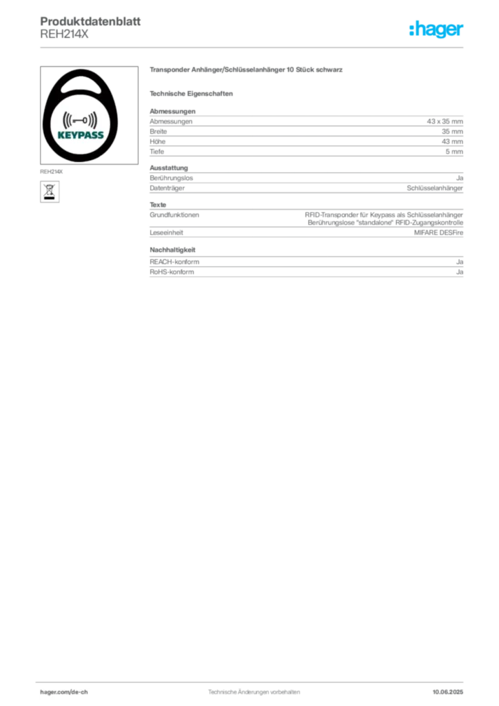 Bild Hager Produktdatenblatt REH214X | Hager Schweiz