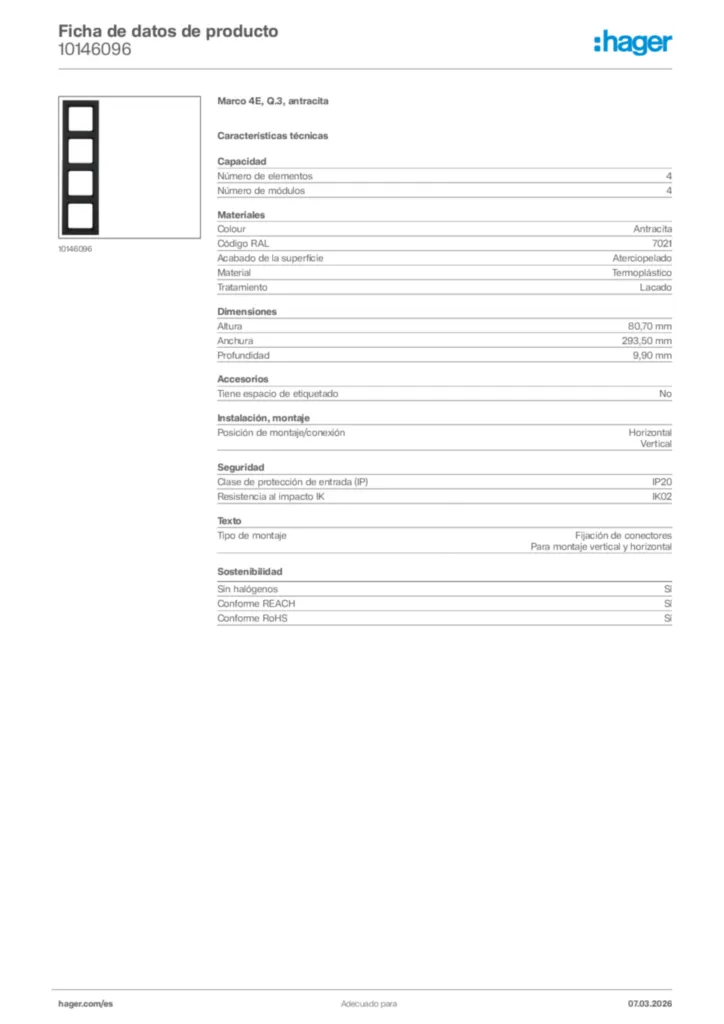 Imagen Hager Ficha de datos de producto 10146096 | Hager España