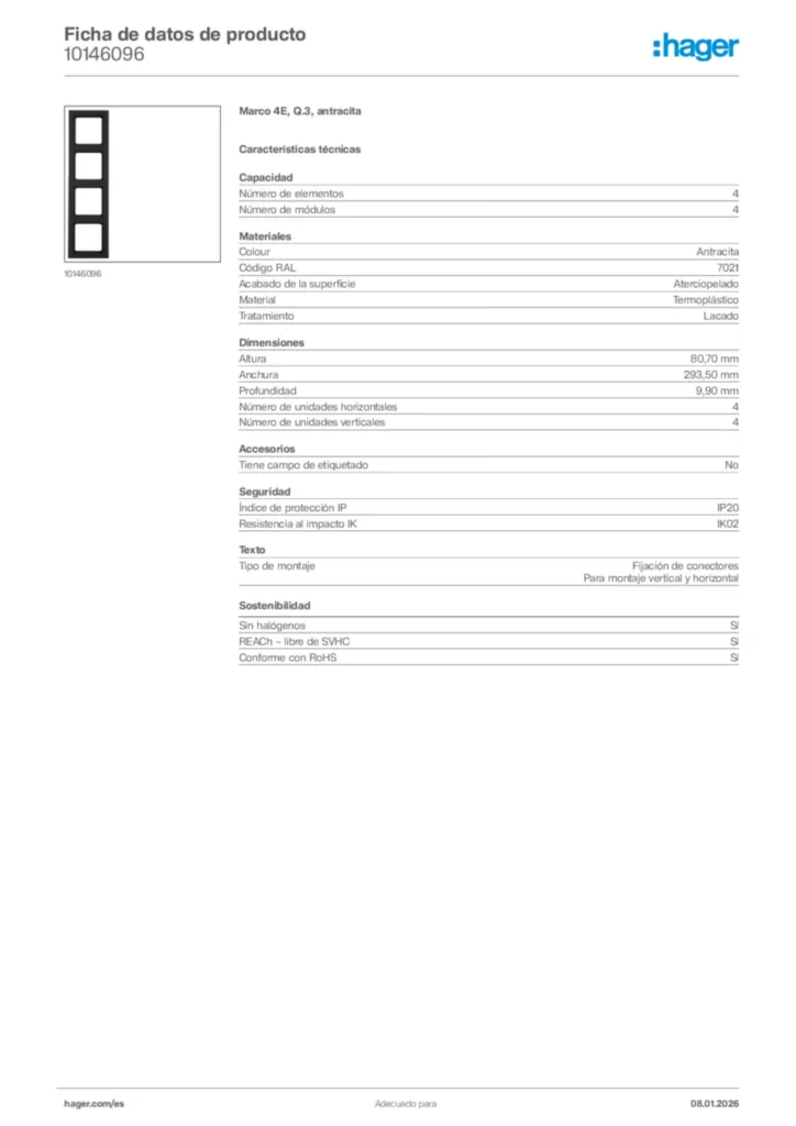 Imagen Hager Ficha de datos de producto 10146096 | Hager España