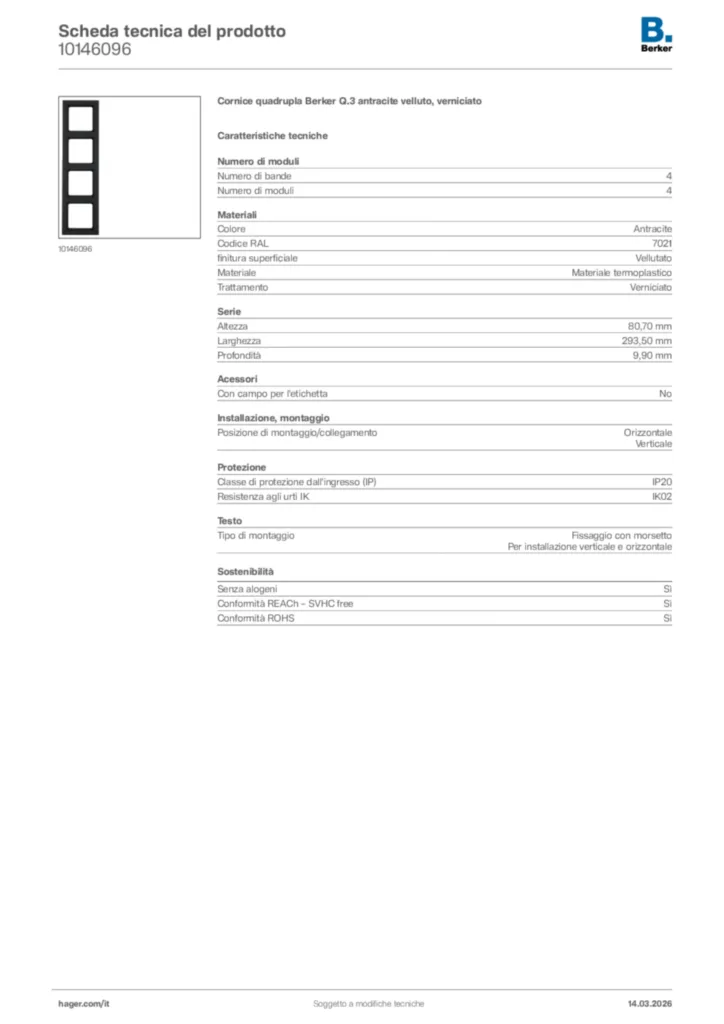 Immagine Berker Scheda tecnica del prodotto 10146096 | Hager Italia