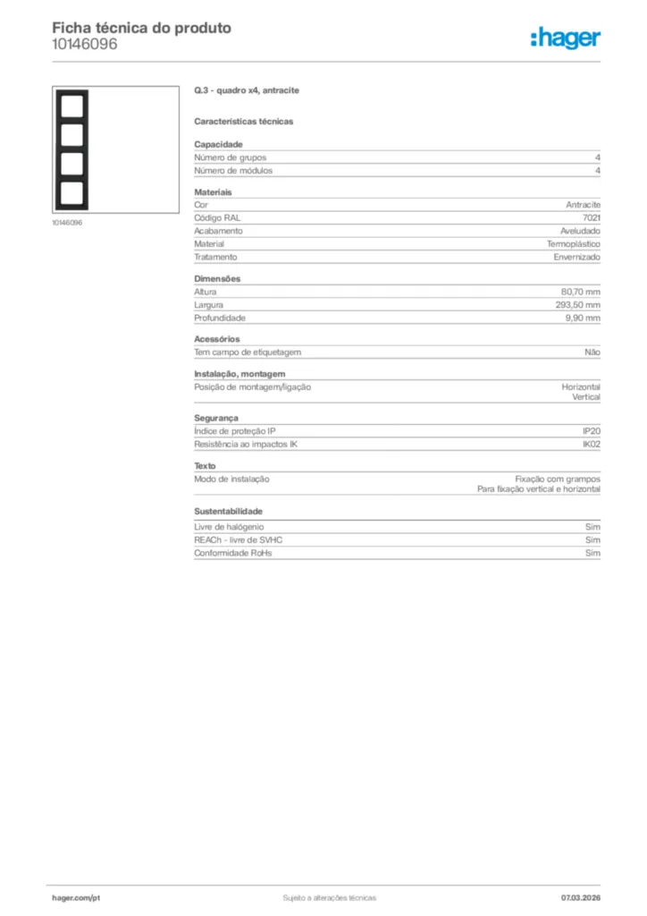 Imagem Hager Ficha técnica do produto 10146096 | Hager Portugal