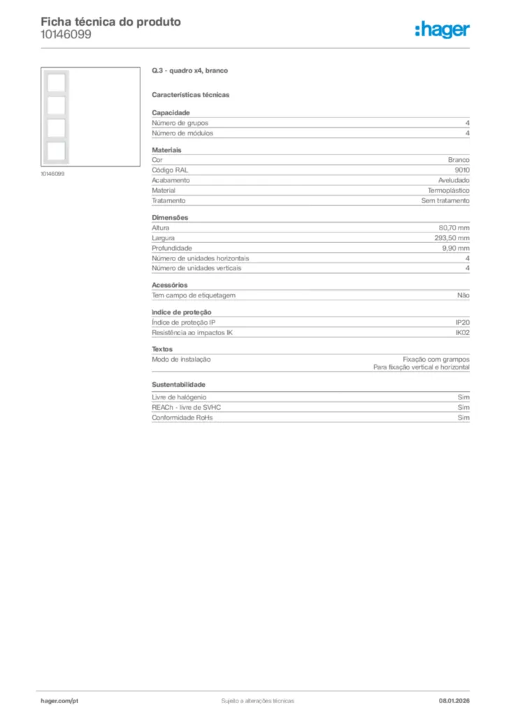 Imagem Hager Ficha técnica do produto 10146099 | Hager Portugal