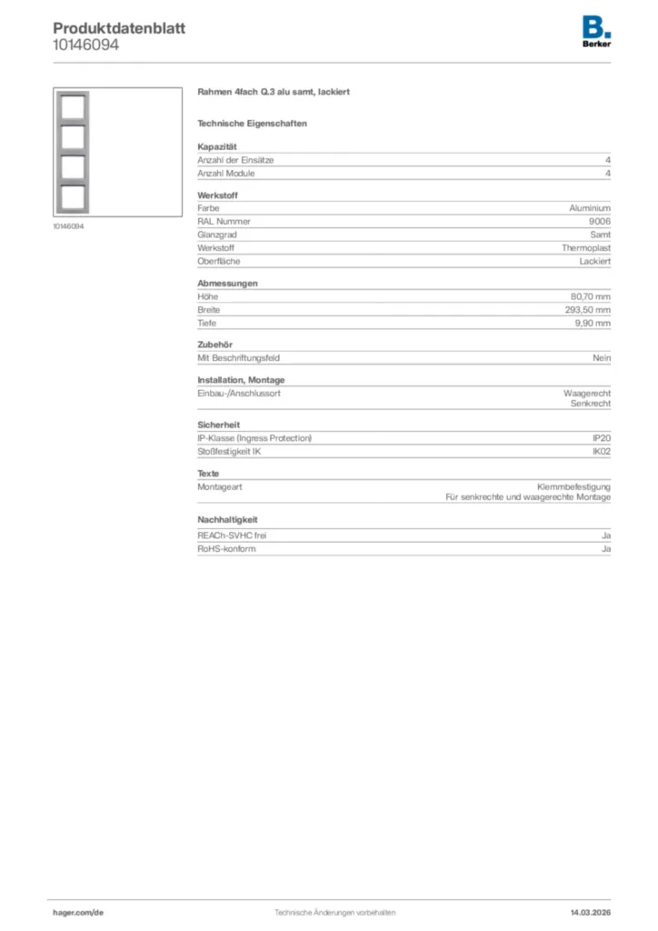 Bild Berker Produktdatenblatt 10146094 | Hager Deutschland