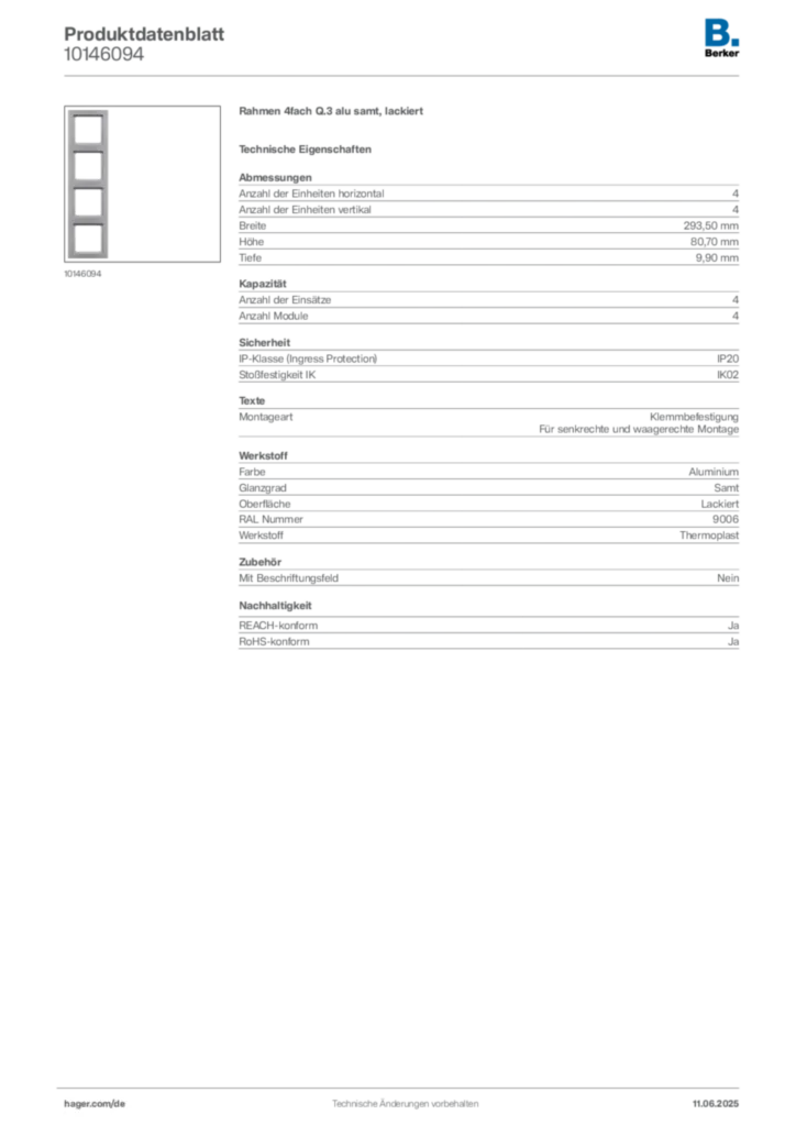 Bild Berker Produktdatenblatt 10146094 | Hager Deutschland