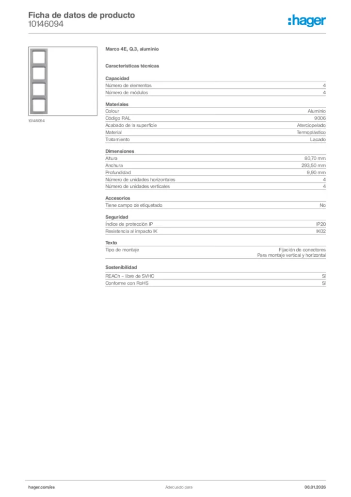 Imagen Hager Ficha de datos de producto 10146094 | Hager España