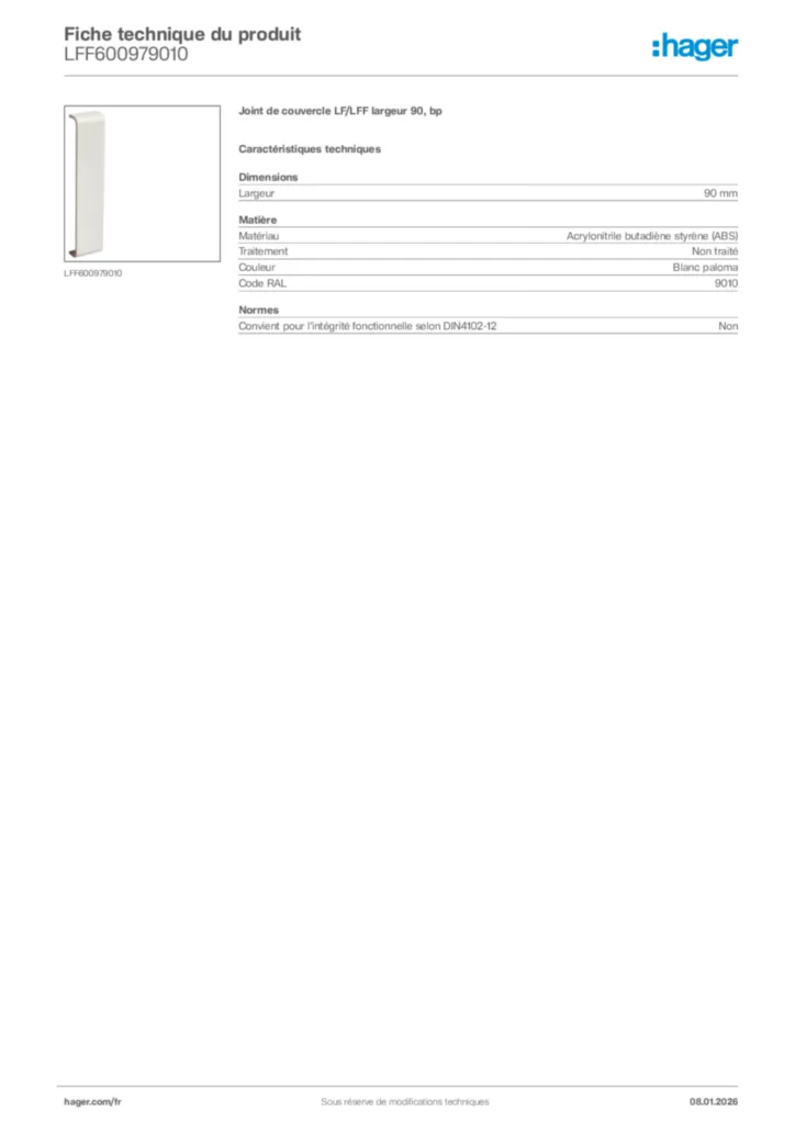 Image Hager Fiche technique du produit LFF600979010 | Hager France