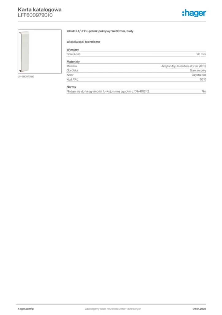 Zdjęcie Hager Karta katalogowa LFF600979010 | Hager Polska