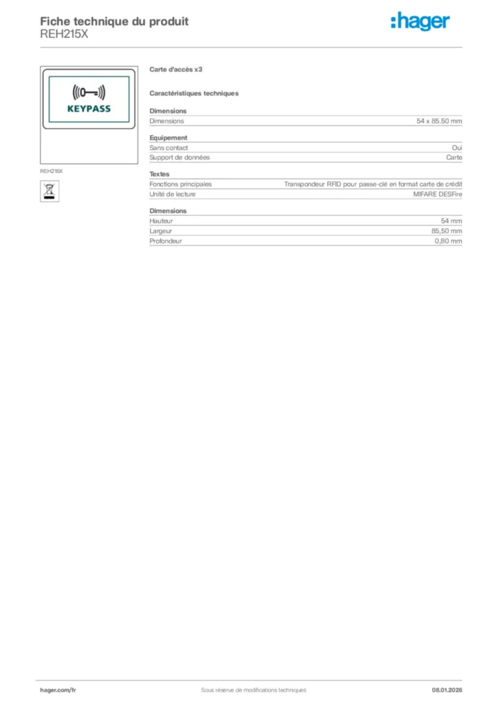 Image Hager Fiche technique du produit REH215X | Hager France