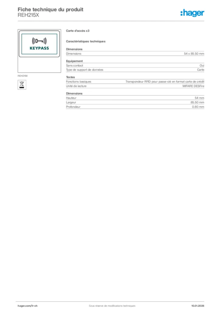 Image Hager Fiche technique du produit REH215X | Hager Suisse