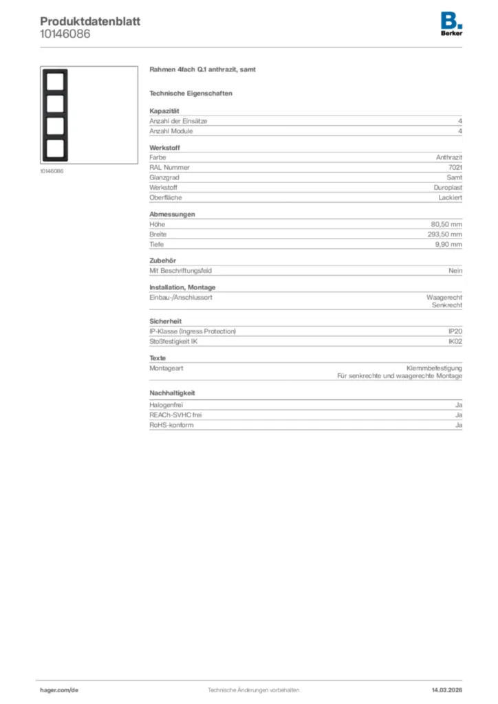 Bild Berker Produktdatenblatt 10146086 | Hager Deutschland
