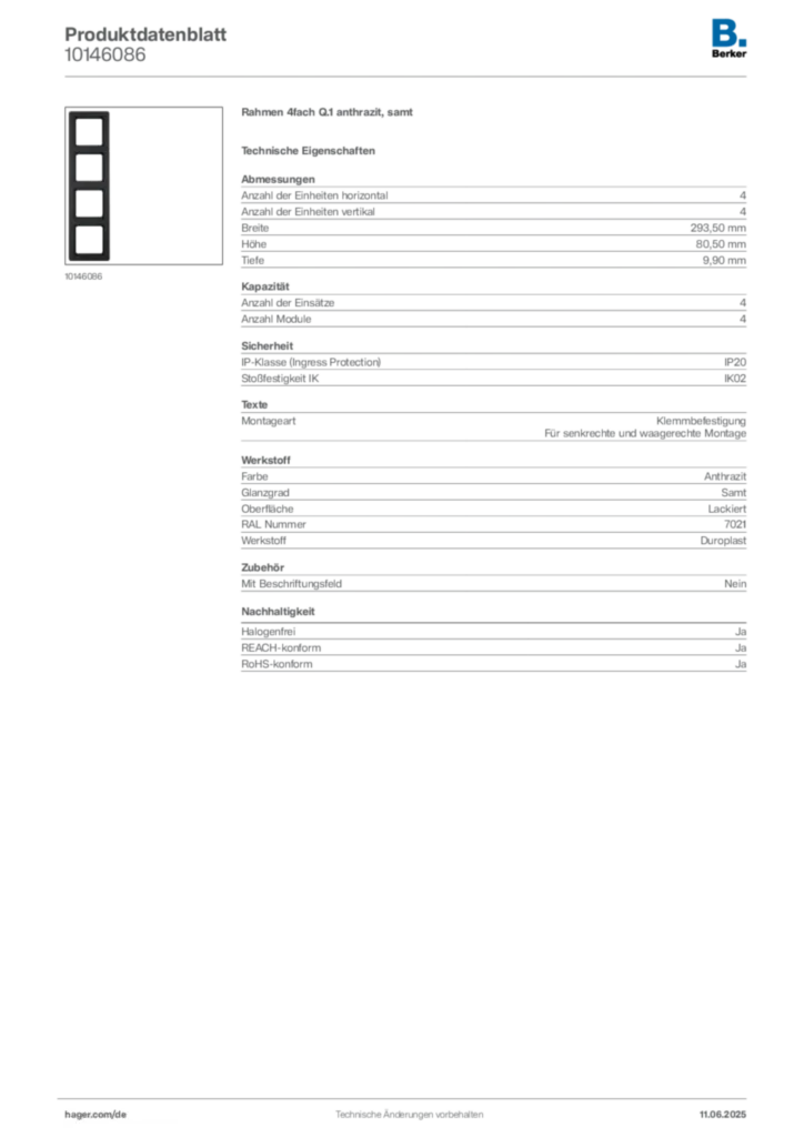 Bild Berker Produktdatenblatt 10146086 | Hager Deutschland
