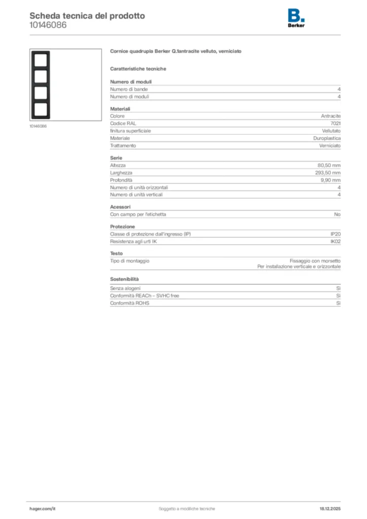Immagine Berker Scheda tecnica del prodotto 10146086 | Hager Italia