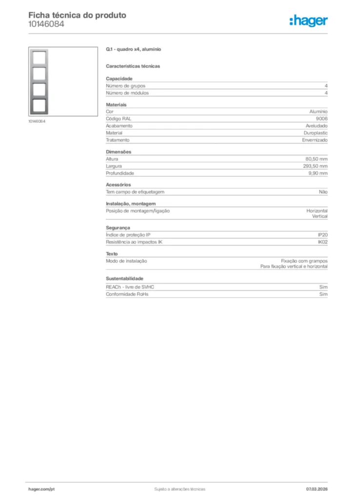Imagem Hager Ficha técnica do produto 10146084 | Hager Portugal