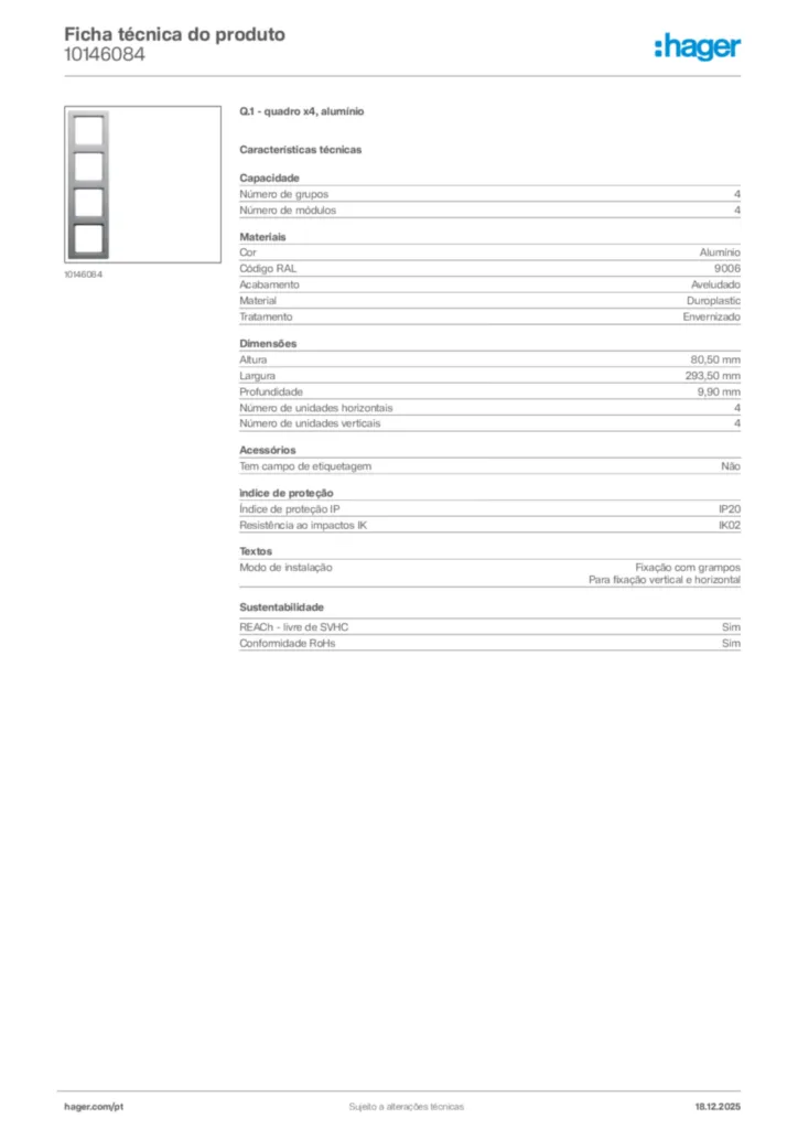 Imagem Hager Ficha técnica do produto 10146084 | Hager Portugal