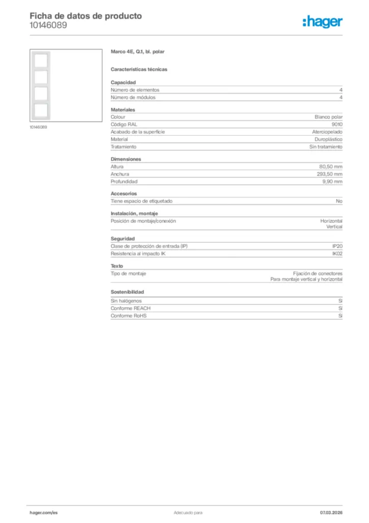 Imagen Hager Ficha de datos de producto 10146089 | Hager España